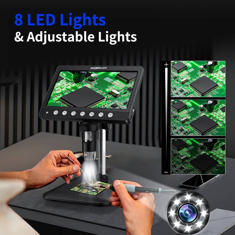 WINWEND Coin Microscope for Adults Kids - 7'' HD IPS Digital Microscope for Error Coins with Screen | 1200X Soldering Microscope with 8 LED Lights | 32GB SD Card USB for Windows/MacOS - Image 3